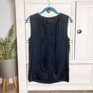 41 Hawthorn Ruffle Collar V neck Drawstring Navy Blue Sleeveless Blouse Small